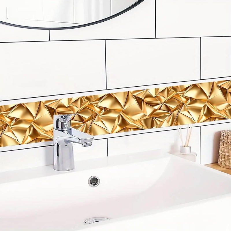 IVN Wallpaper Border Peel and Stick Decorative Wall Trim Self Adhesive Gold Texture Design Wallpaper for Bathroom Laundry Room Pool Area Mirror Frame Shelf Wall Edge 4x196 Inch - Image 5